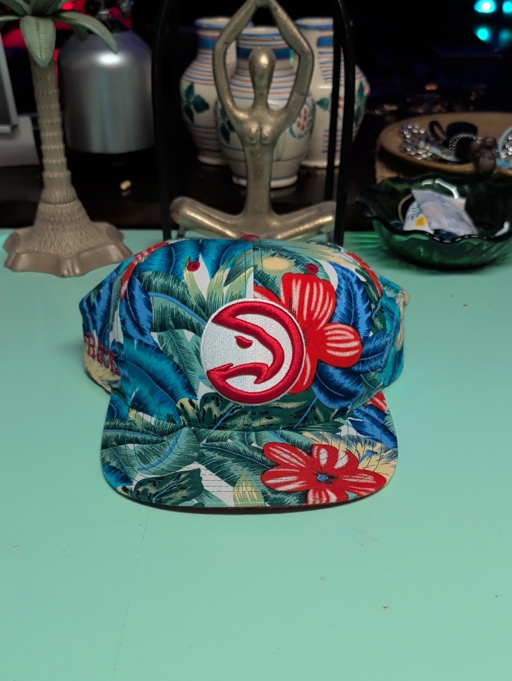 Mens Tropical Snapback Hat - Blue Floral